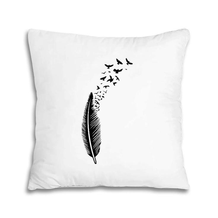Feather With Swarm Of Birds Symbol Of Freedom Animal Pillow