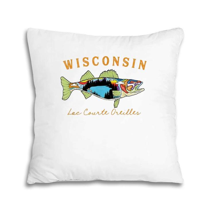 Fisherman Wisconsin Lac Courte Oreilles Lake Walleye Fishing Pillow