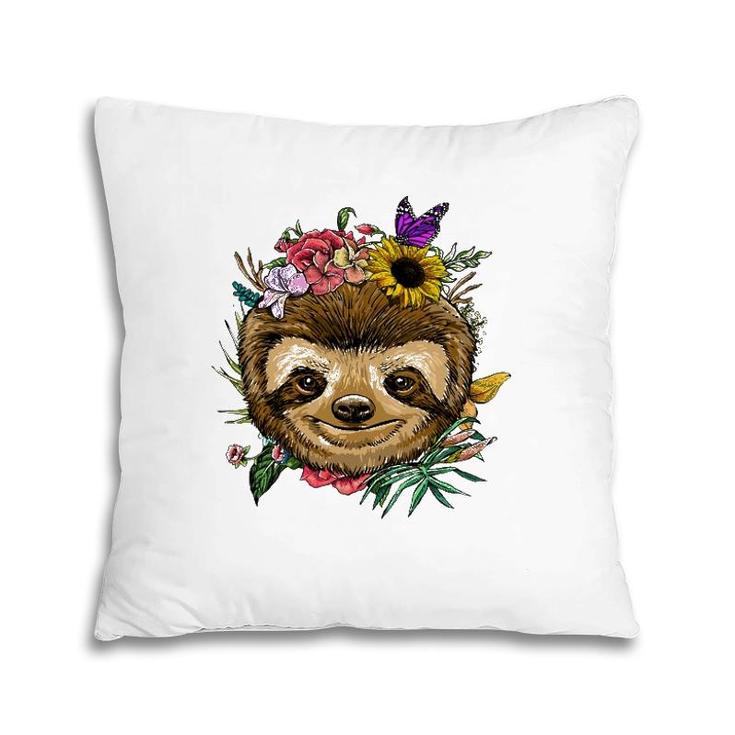 Floral Sloth Spring Nature Lovers Pillow