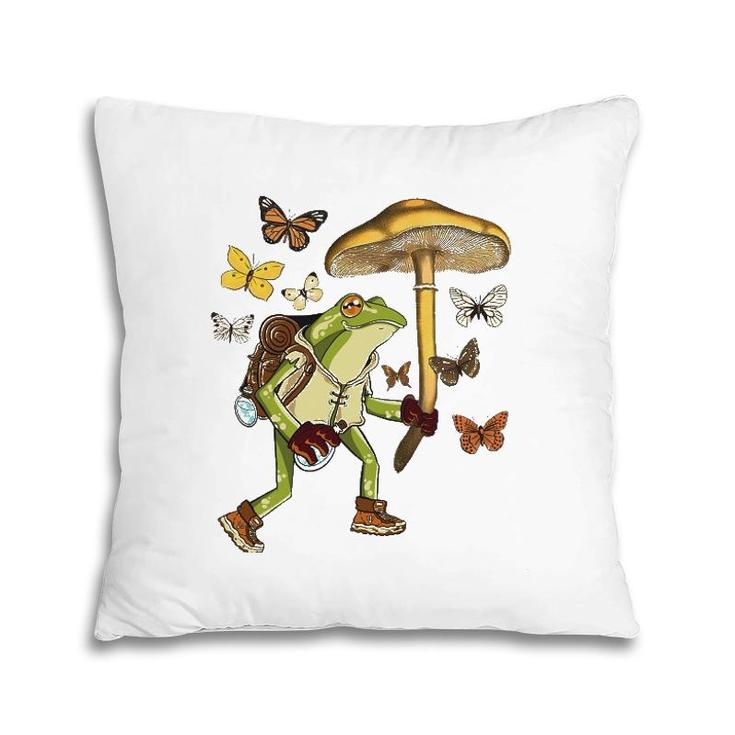 Frog Mushroom Umbrella Butterflies Cottagecore Goblincore Pillow
