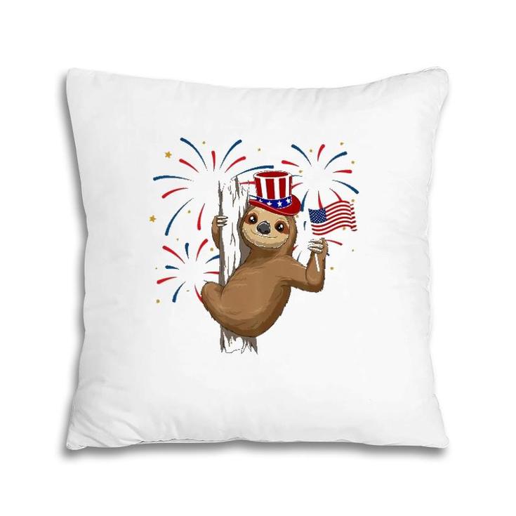 Funny 4Th Of July Sloth With American Flag Patriotic Pillow