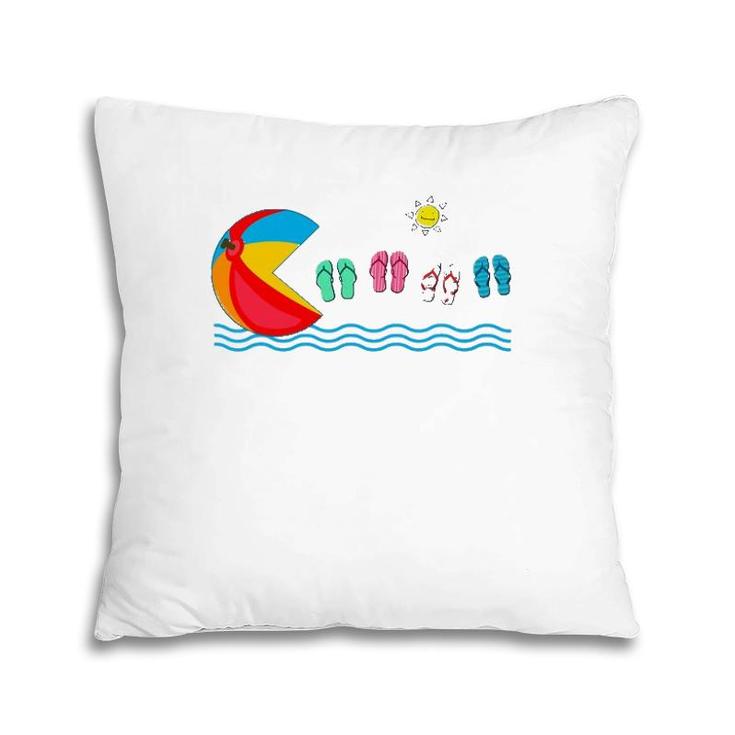 Funny Beachball Eating Flip Flops Swim Beach Vacation Summer Pillow
