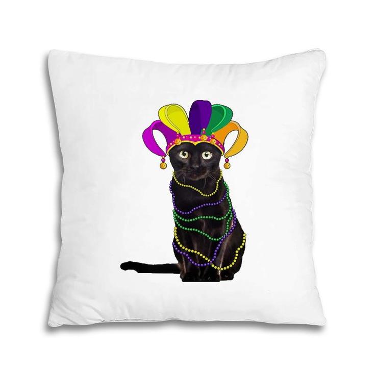 Funny Black Cat In Mardi Gras New Orleans Carnival Costume Pillow