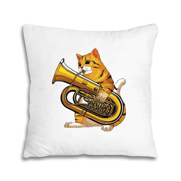 Funny Cat Playing Tuba Gift Cute Kitten Musician Fan Pillow