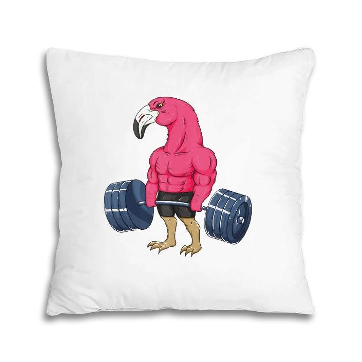 Funny Flamingo Weightlifting Bodybuilder Muscle Fitness  Pillow