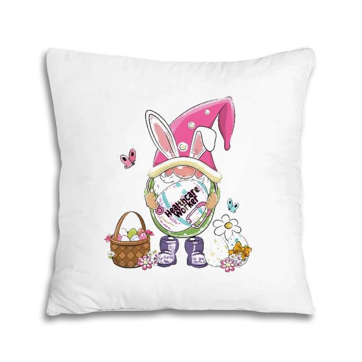 Funny Gnome Holding Easter Eggs Healthcare Worker Bunny Pillow