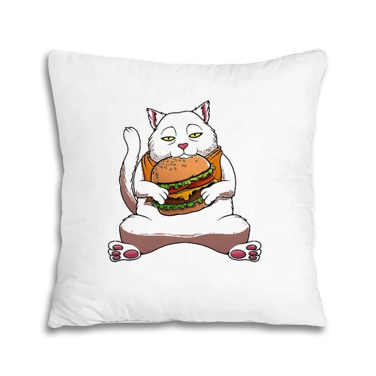 Funny Kawaii Cat Hamburger Design For Men Women Burger Eater Pillow