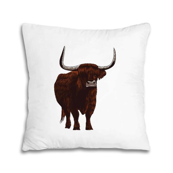Funny Scottish Highland Cow Design For Men Women Hairy Cow Pillow