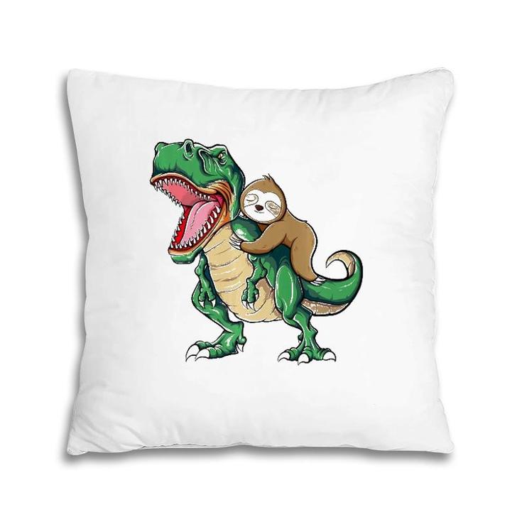 Funny Sloth Riding Arex Dinosaur  Pillow