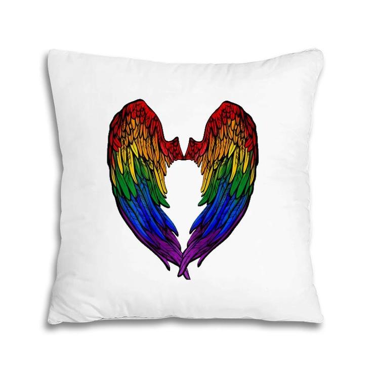 Gay Pride Month Rainbow Angels Wings Back Design Pillow