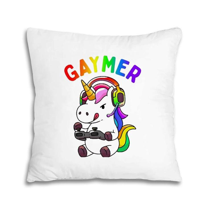 Gaymer Gay Pride Flag Lgbt Gamer Lgbtq Gaming Unicorn Gift  Pillow