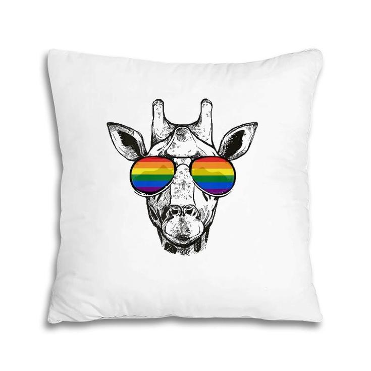 Giraffe Gay Pride Flag Sunglasses Lgbtq Gift  Pillow