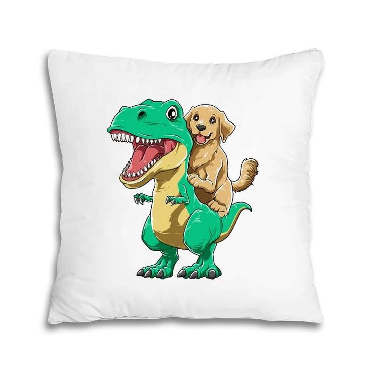Golden Retriever Riding Dinosaurrex Cute Golden Retriever Pillow
