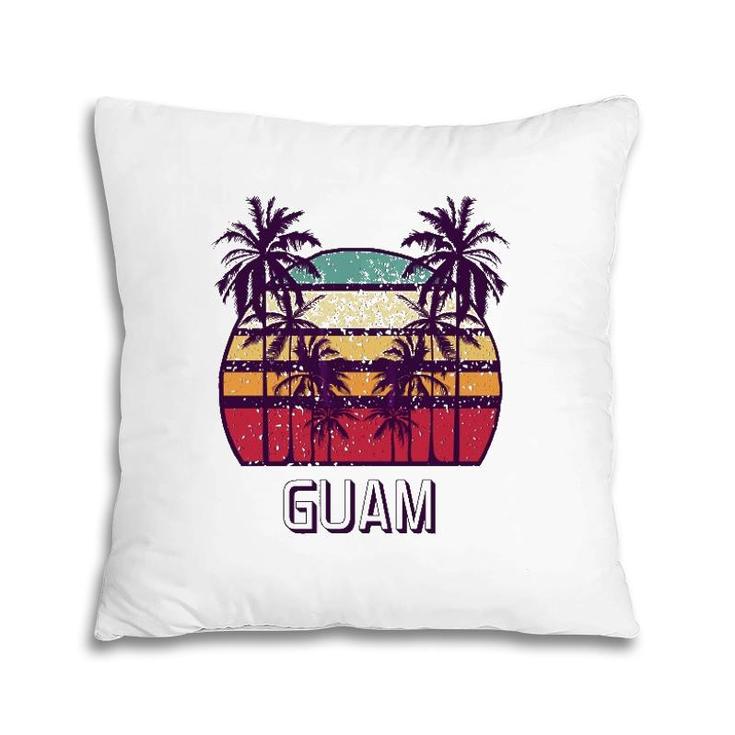 Guam Hawaii Vintage 1970'S Retro Skyline Palm Tree Pillow