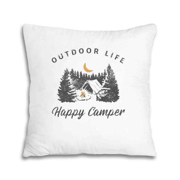 Happy Camper Outdoor Life Forest Camp Camping Nature Vintage Pillow