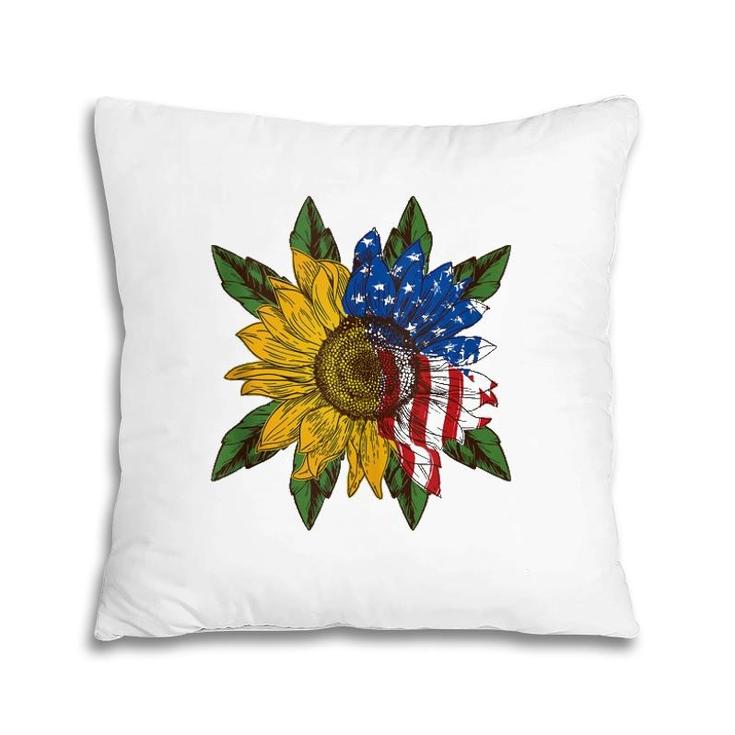 Hippie Hippies Peace Sunflower American Flag Hippy Gift  Pillow
