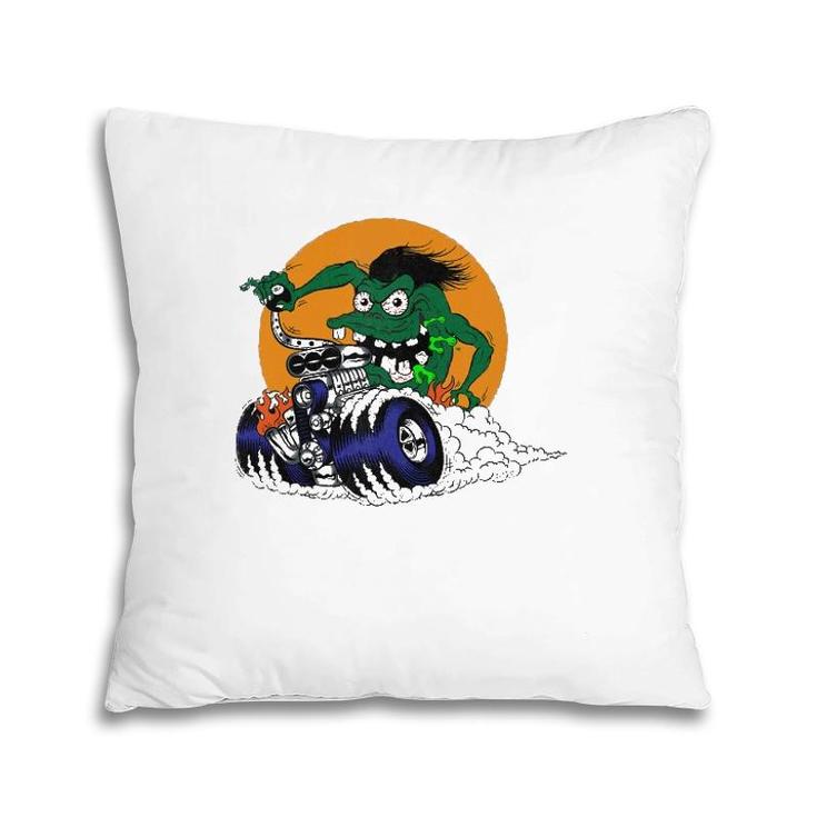Hot Rod Monster V8 Engine Drag Race Speed Demon Pillow