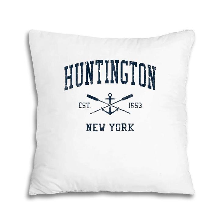 Huntington Ny Vintage Navy Crossed Oars & Boat Anchor  Pillow