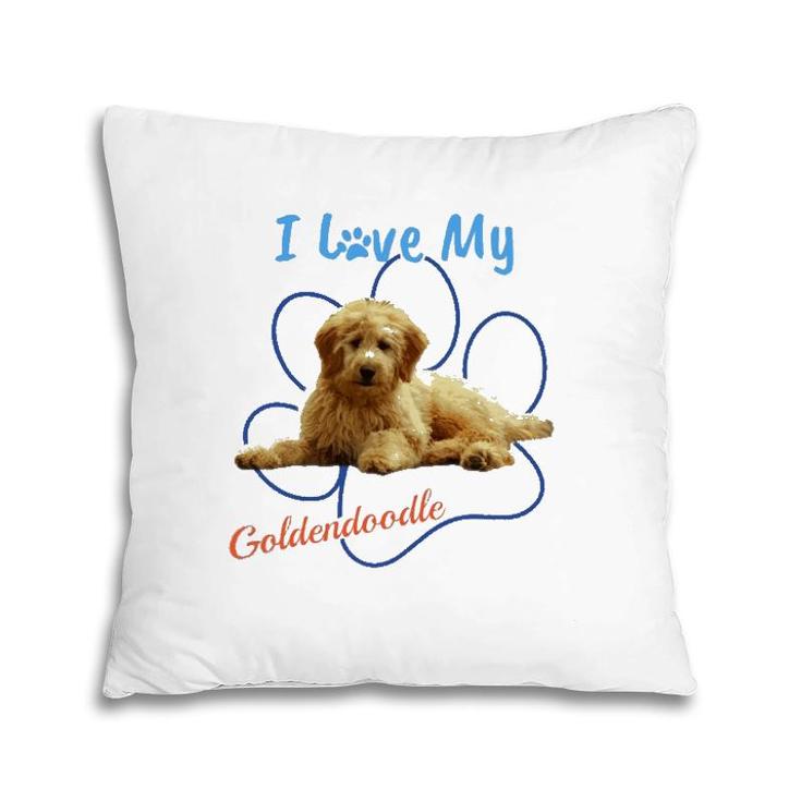 I Love My Goldendoodle Best Dog Lover Paw Print  Pillow