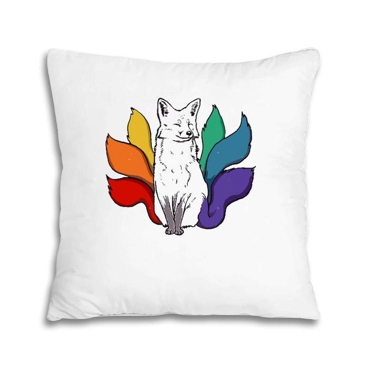 Japanese Kitsune Fox With Rainbow Tails, Lgbt Gay Pride Pillow