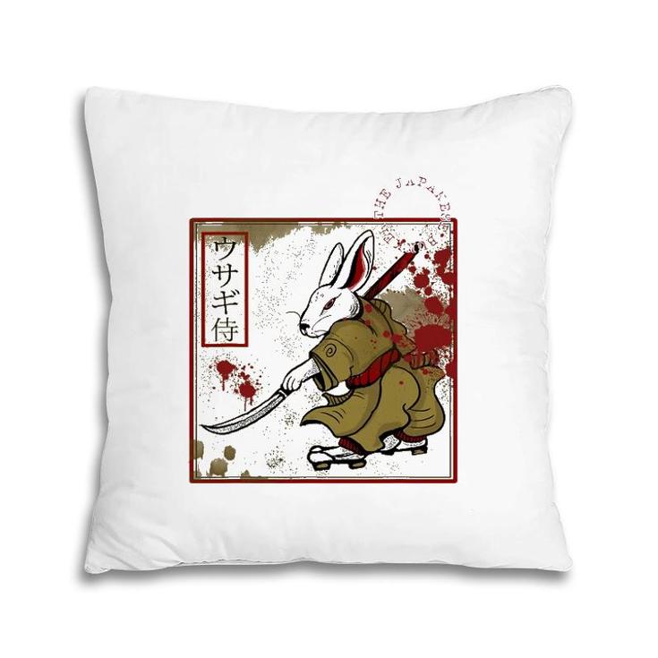 Japanese Samurai Bushido Rabbit Warrior Vintage Old Stamp Pillow
