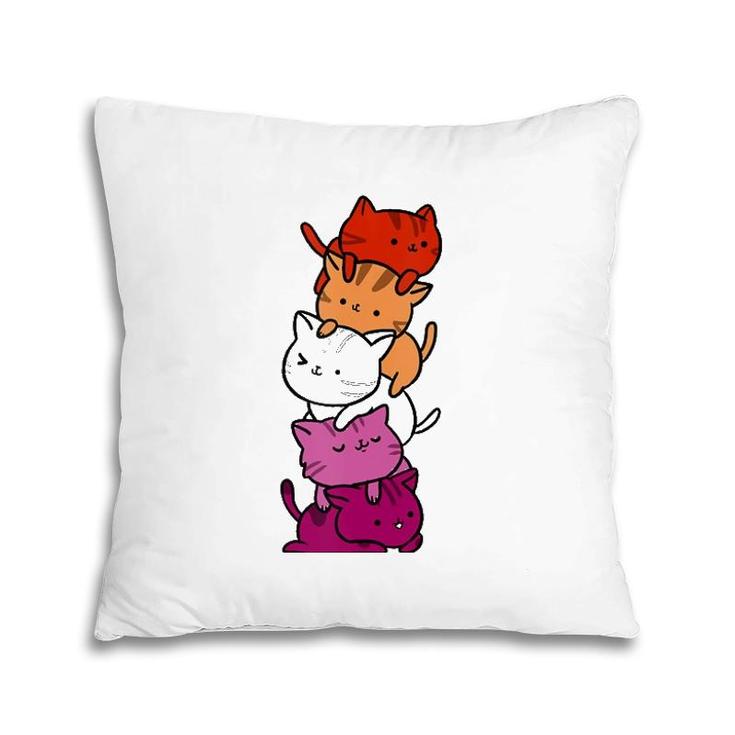 Kawaii Cat Pile Orange Pink Lesbian Pride  Pillow