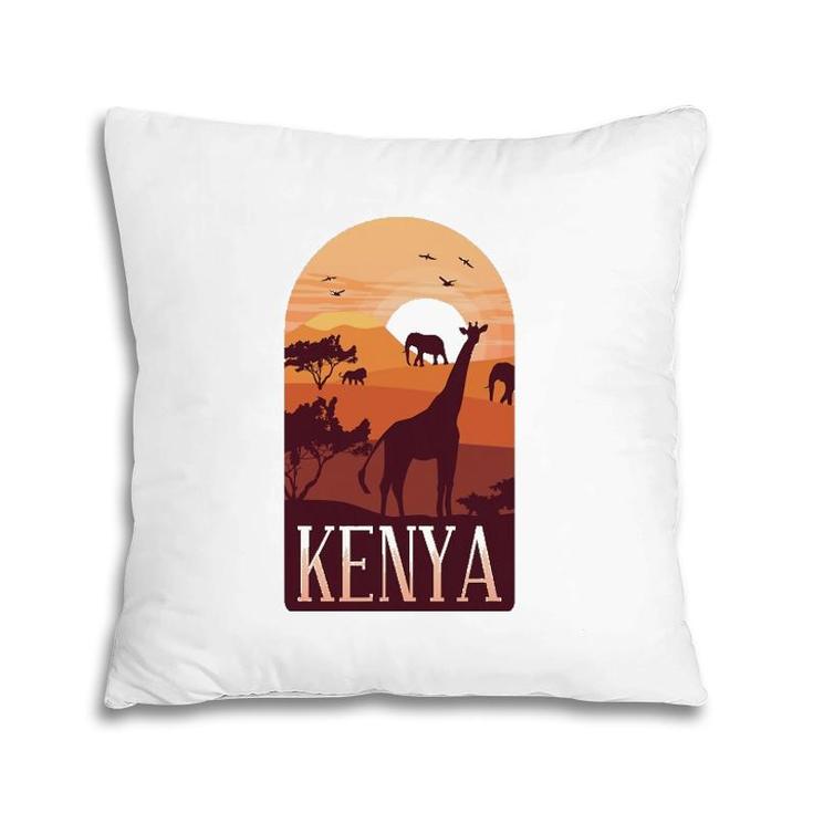 Kenya Africa Giraffe Elephant Lion African Animals Gift Pillow
