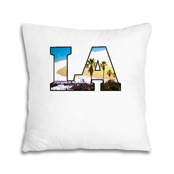 La City Skyline Of Downtown Los Angeles California Pillow