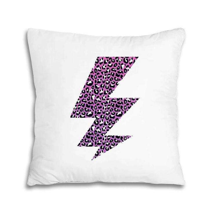 Leopard Leo Lightning Bolt Cheetah Animal Print Pink Rainbow Pillow