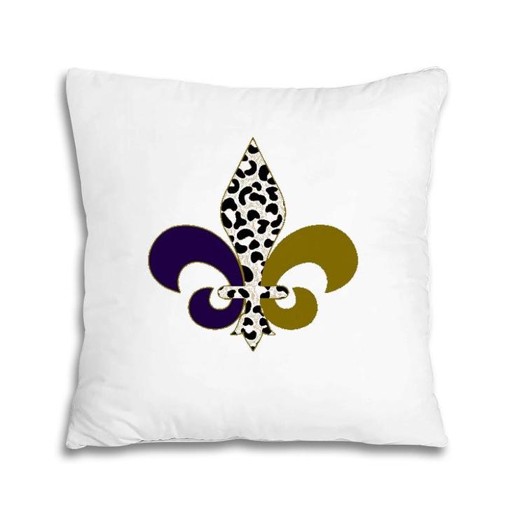 Leopard Purple & Gold Mardi Gras Fleur De Lys Symbol Pillow