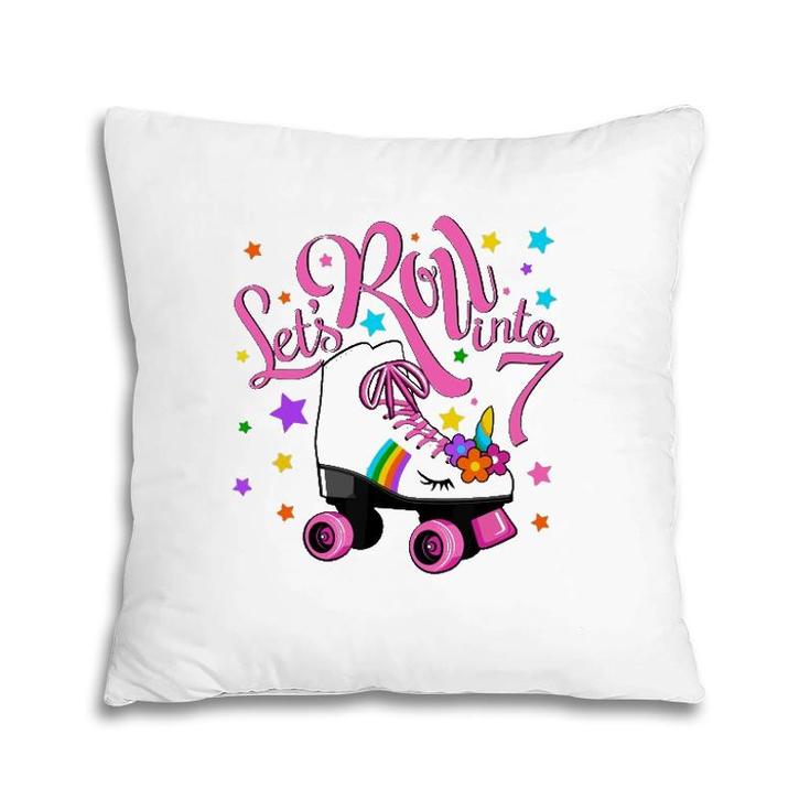 Let's Roll Into 7Th Birthday Unicorn Roller Skate 7 Yrs Old Pillow