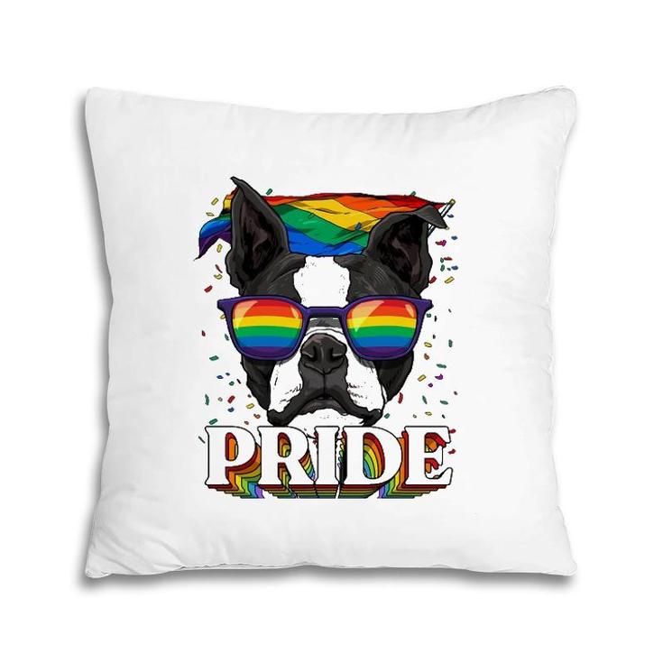 Lgbt Boston Terrier Gay Pride Lgbtq Rainbow Flag Sunglasses Pillow