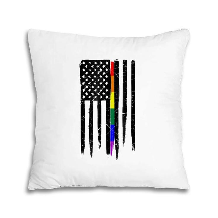 Lgbt Gay Pride Thin Line American Flag Pillow