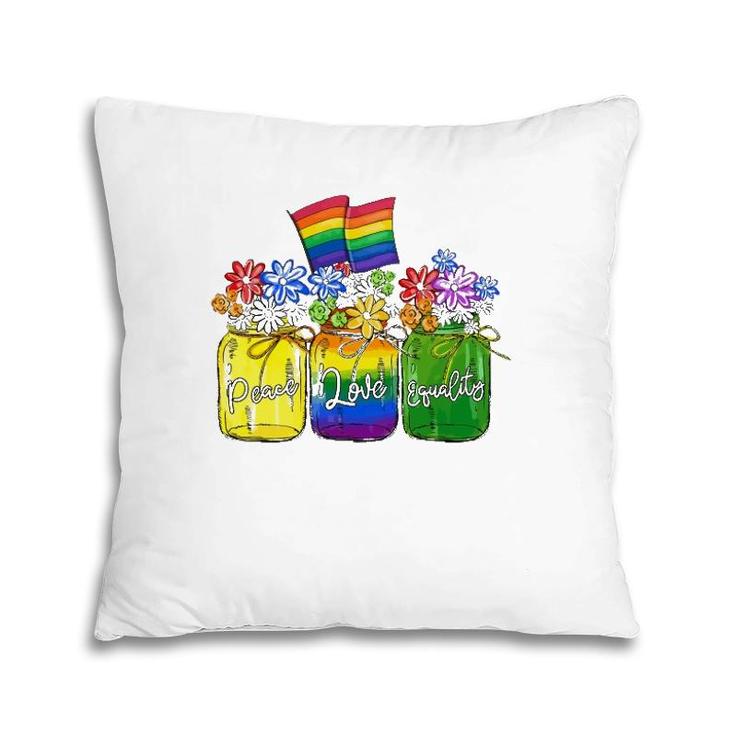 Lgbt Peace Love Equality , Rainbow Floral Lgbt Flag Pillow