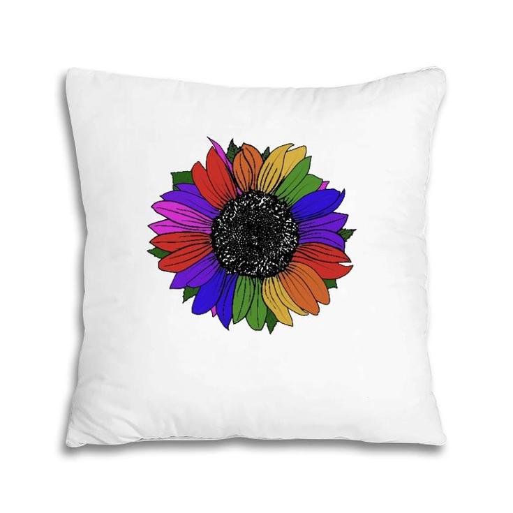 Lgbtq And Ally Rainbow Pride Sunflower Pillow