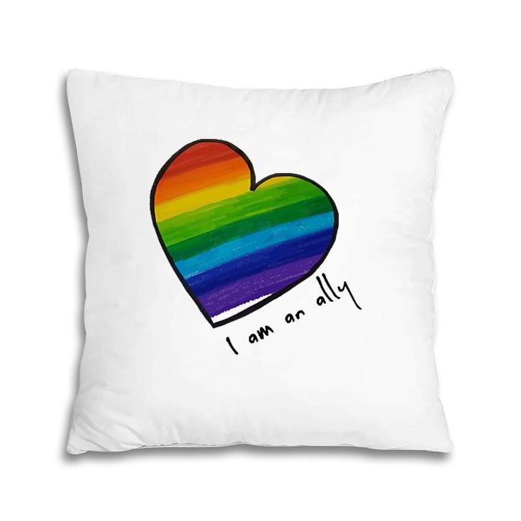 Lgbtq I Am An Ally Rainbow Heart Pillow