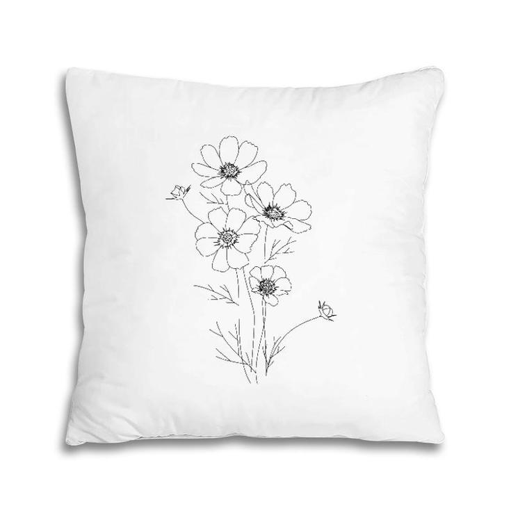 Line Art Flowers Botanical Minimalist Abstract Fashion Pillow