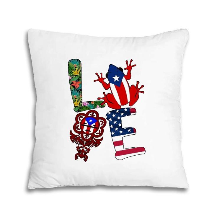 Love Puerto Rico Puerto Rican Flag Symbols Frog Atabey American Flag Floral Pillow
