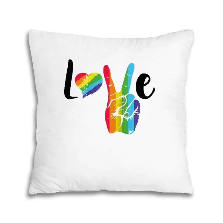 Love Rainbow Peace Sign ,Gay Pride Rainbow Heart Love Raglan Baseball Tee Pillow