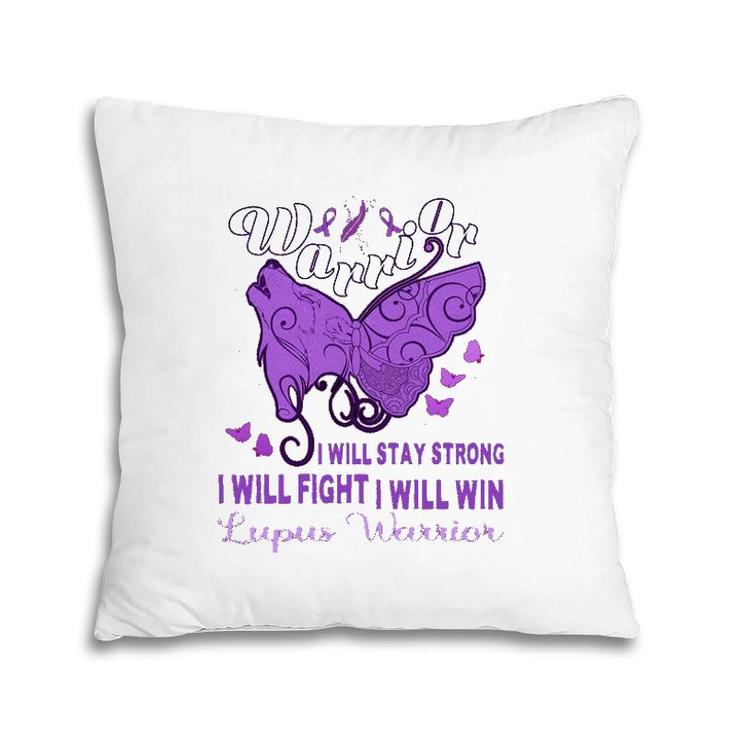 Lupus Awareness Warrior Purple Ribbon Butterfly Wolf Womens Pillow