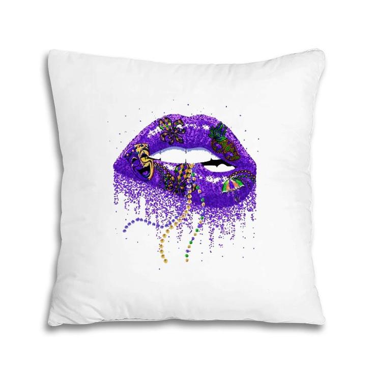 Mardi Gras Lips Queen Carnival Costume New Orleans Lips  Pillow
