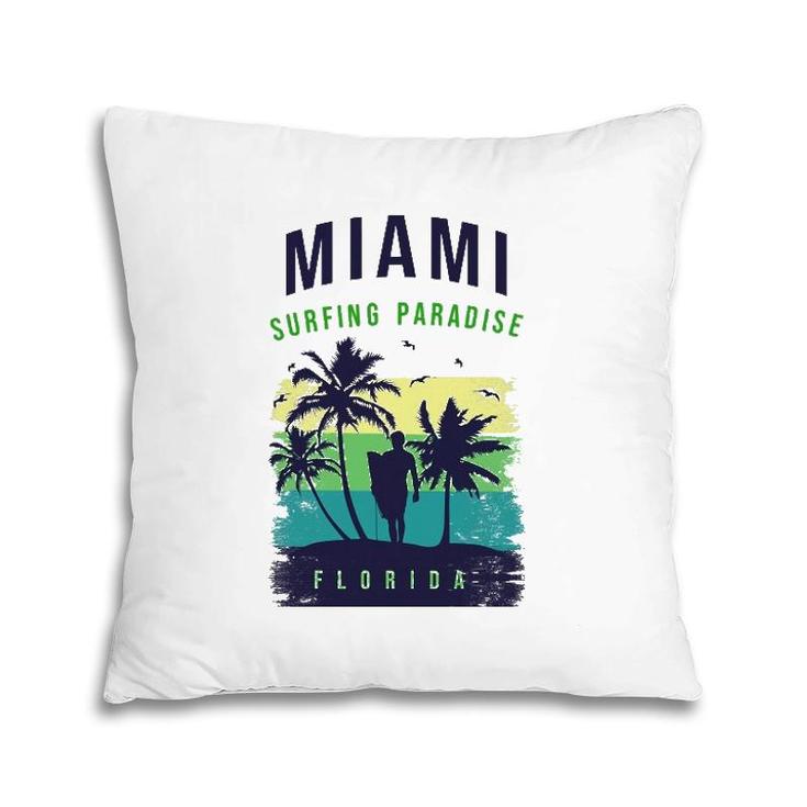 Miami Paradise Beach Cool Miami Florida Surfing Pillow