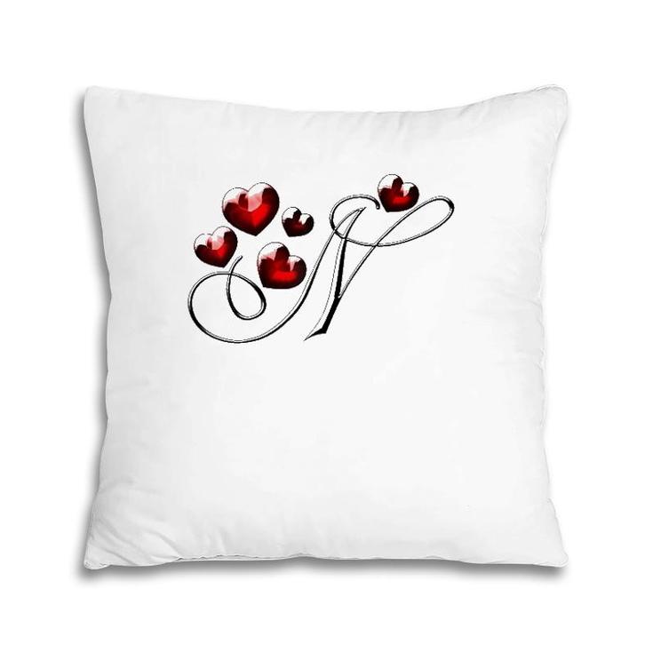 Monogram Initial Letter N Love Heart  Pillow
