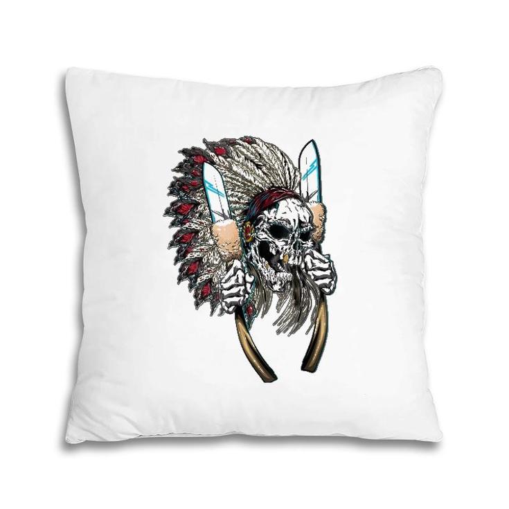 Native American Indian Headdress Skull Pillow