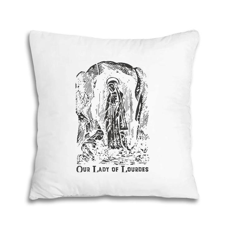 Our Lady Of Lourdes Bernadette Catholic Vintage Distressed D  Pillow