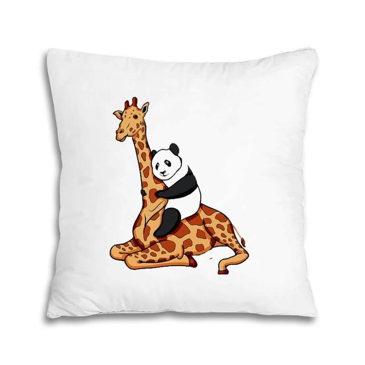 Panda Riding Giraffe Animal Lover Gift Pillow