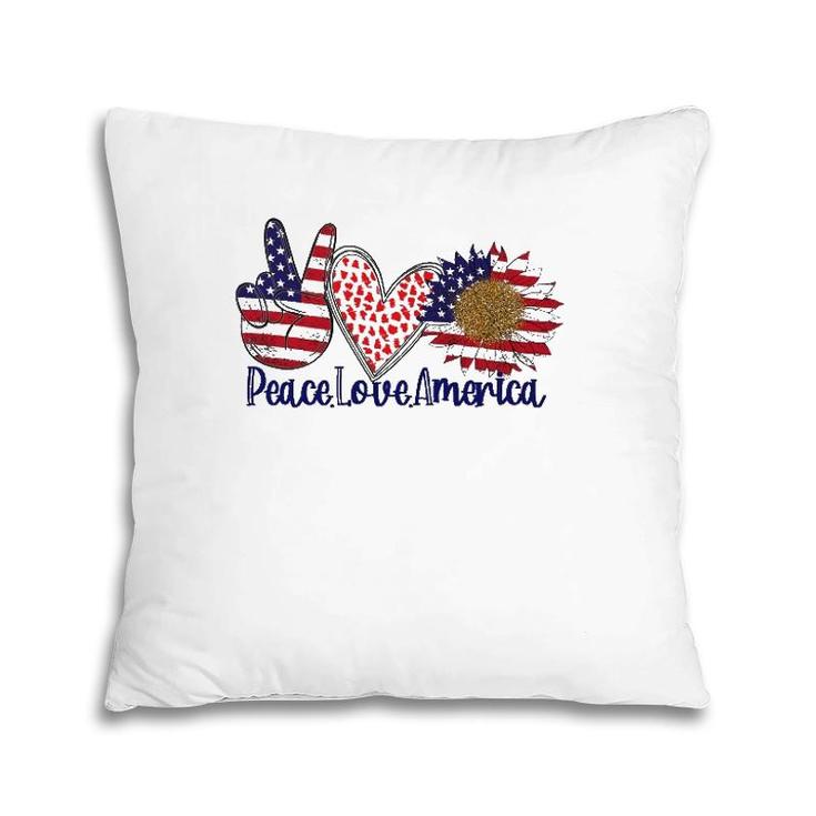 Peace Love America 4Th July Patriotic Sunflower Heart Sign Pillow
