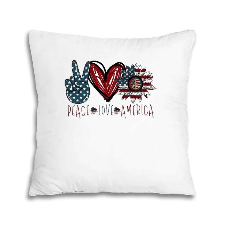 Peace Love America American Flag Sunflower Pillow