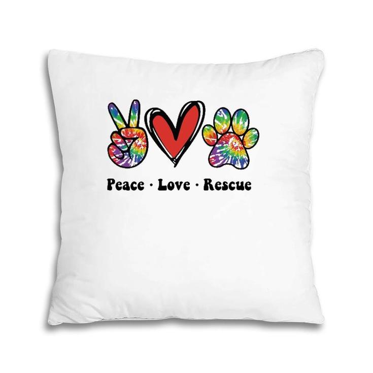 Peace Love And Rescue Peace Sign Heart Paw Print Cat And Dog Pillow