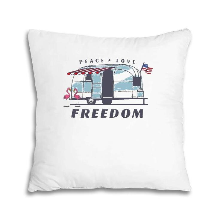 Peace Love Freedom 4Th Of July Avion Airstream Retro Trailer Pillow